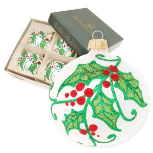 Krebs Glas Lauscha: 4er-Set Weihnachtskugeln mit Distel-Motiv, 11cm.