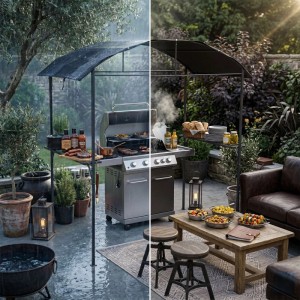 Relaxdays Grillpavillon Stahl Anthrazit Wasserabweisend Pulverbeschichtet mit Seitenablagen 230 cm x 210 cm x 116 cm