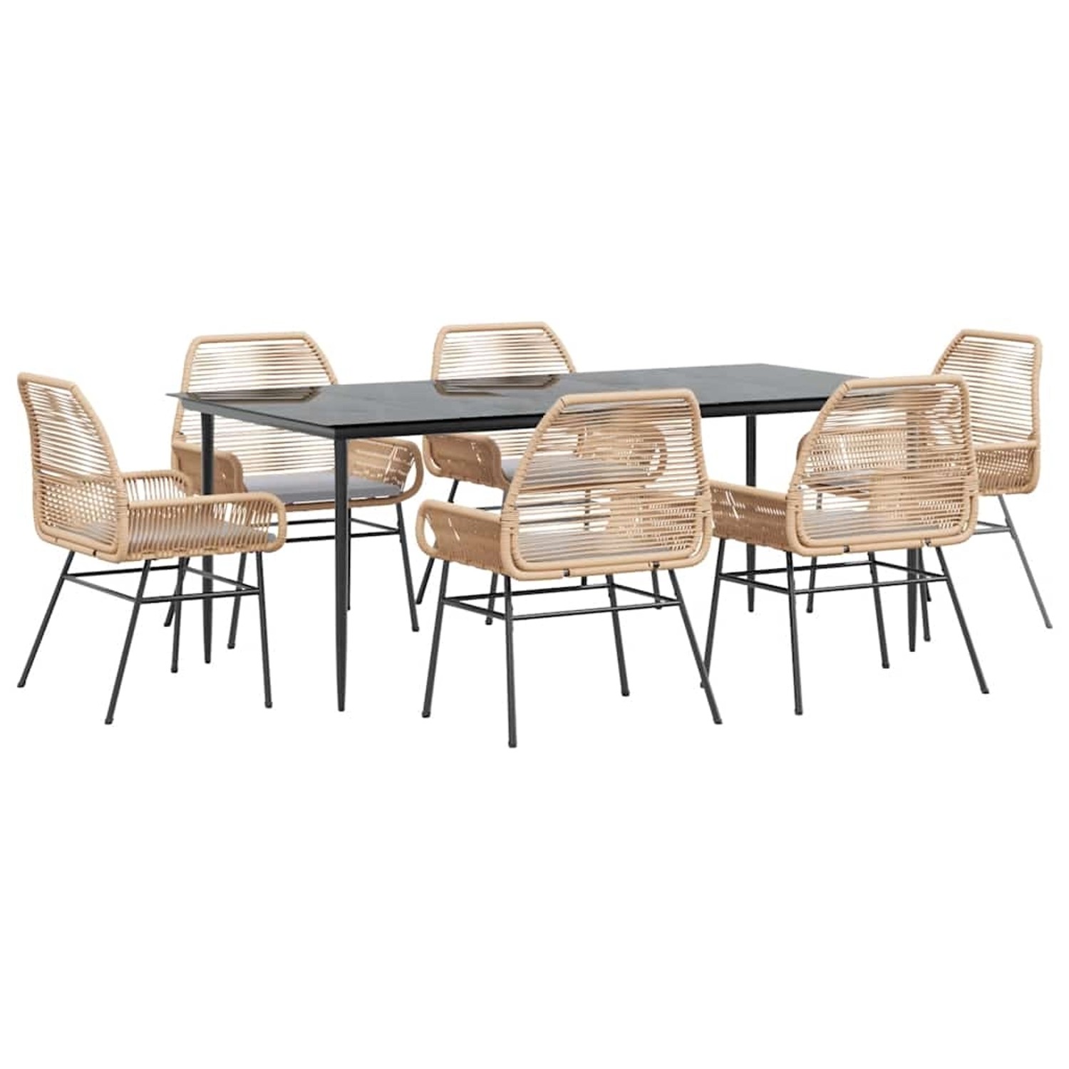 vidaXL 7-Tlg Garten-Essgruppe mit Kissen Braun Poly Rattan Glas 3334476 günstig online kaufen