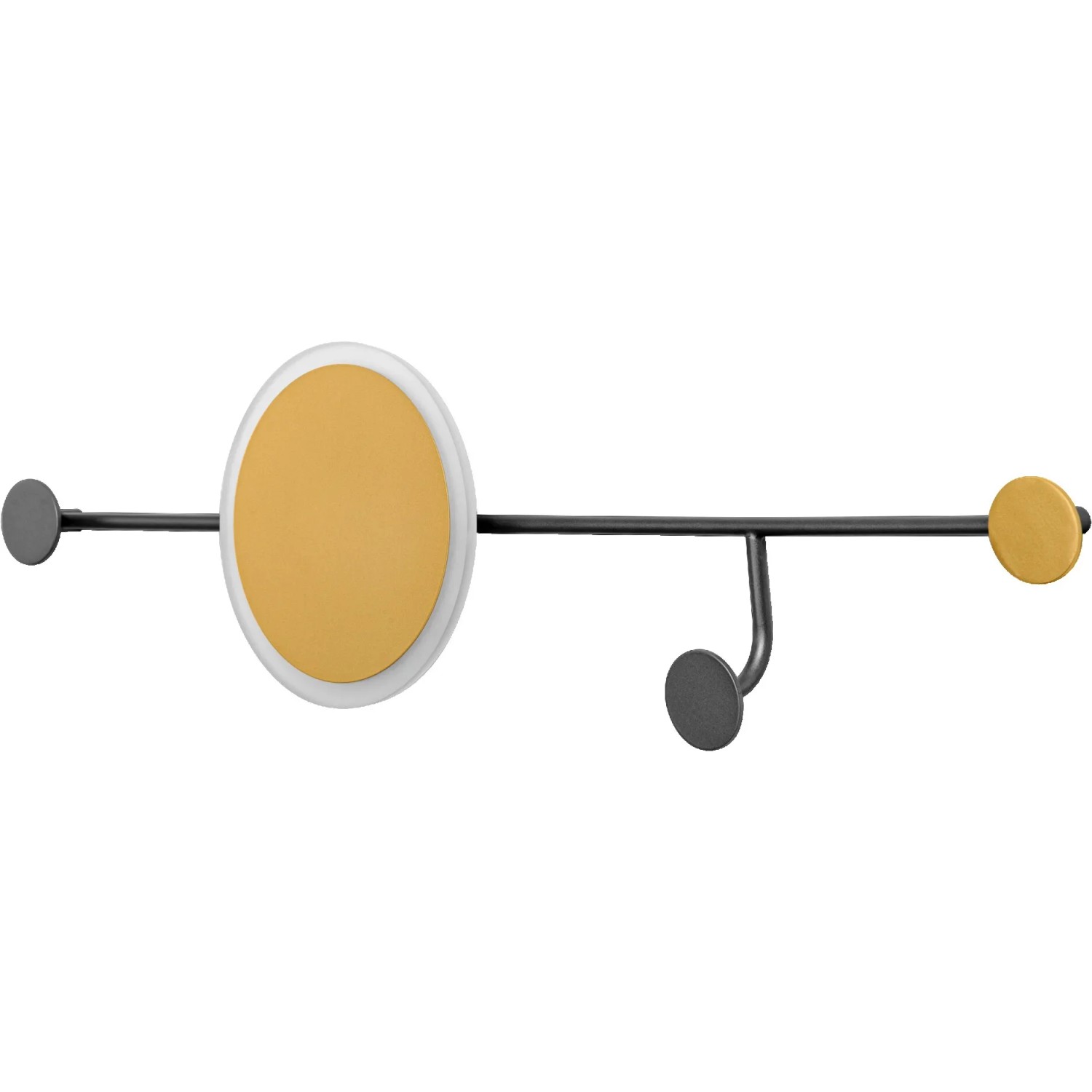 Graue Ledvance Wandlampe Decor Perchero, 77 cm, mit Kleiderhaken und gelben Akzenten.