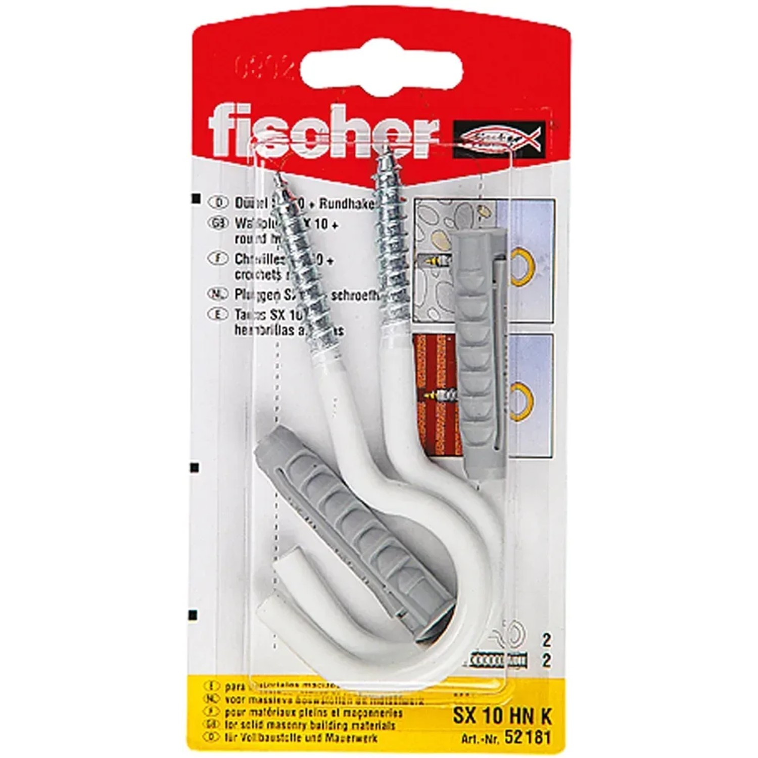 Fischer Spreizdübel SX 10x50 mit Rundhaken, 2 Stück, nylonbeschichtet.