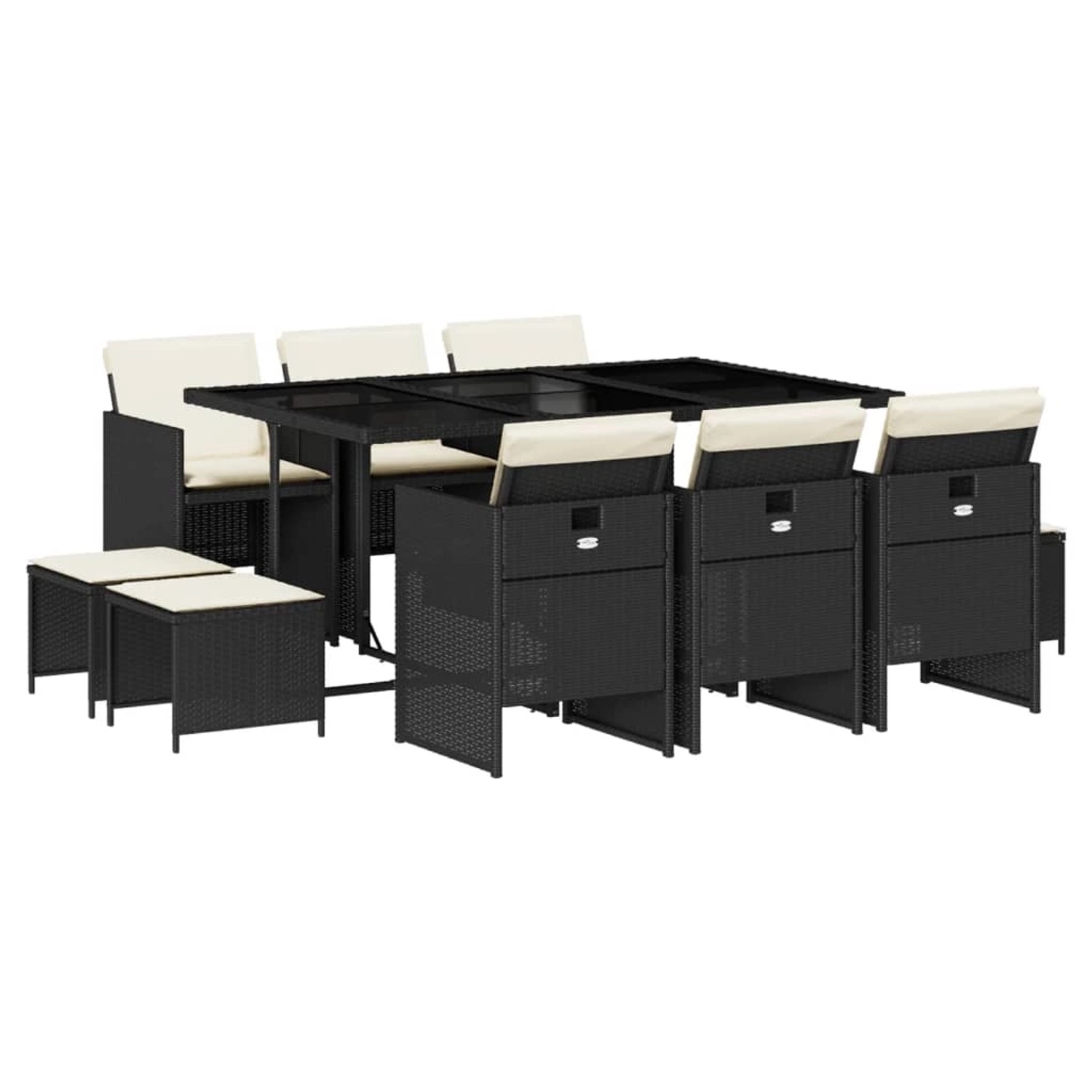 vidaXL 11-Tlg Garten-Essgruppe mit Kissen Schwarz Poly Rattan 3210606 günstig online kaufen