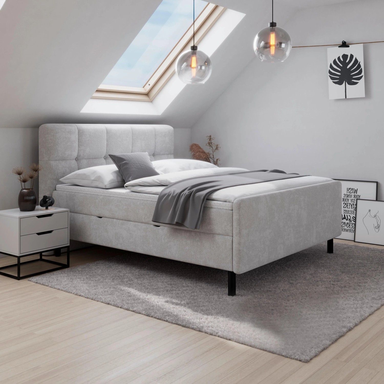 Bessagi Home Boxbett Marbella Hellgrau ca. 180x200 cm mit Topper