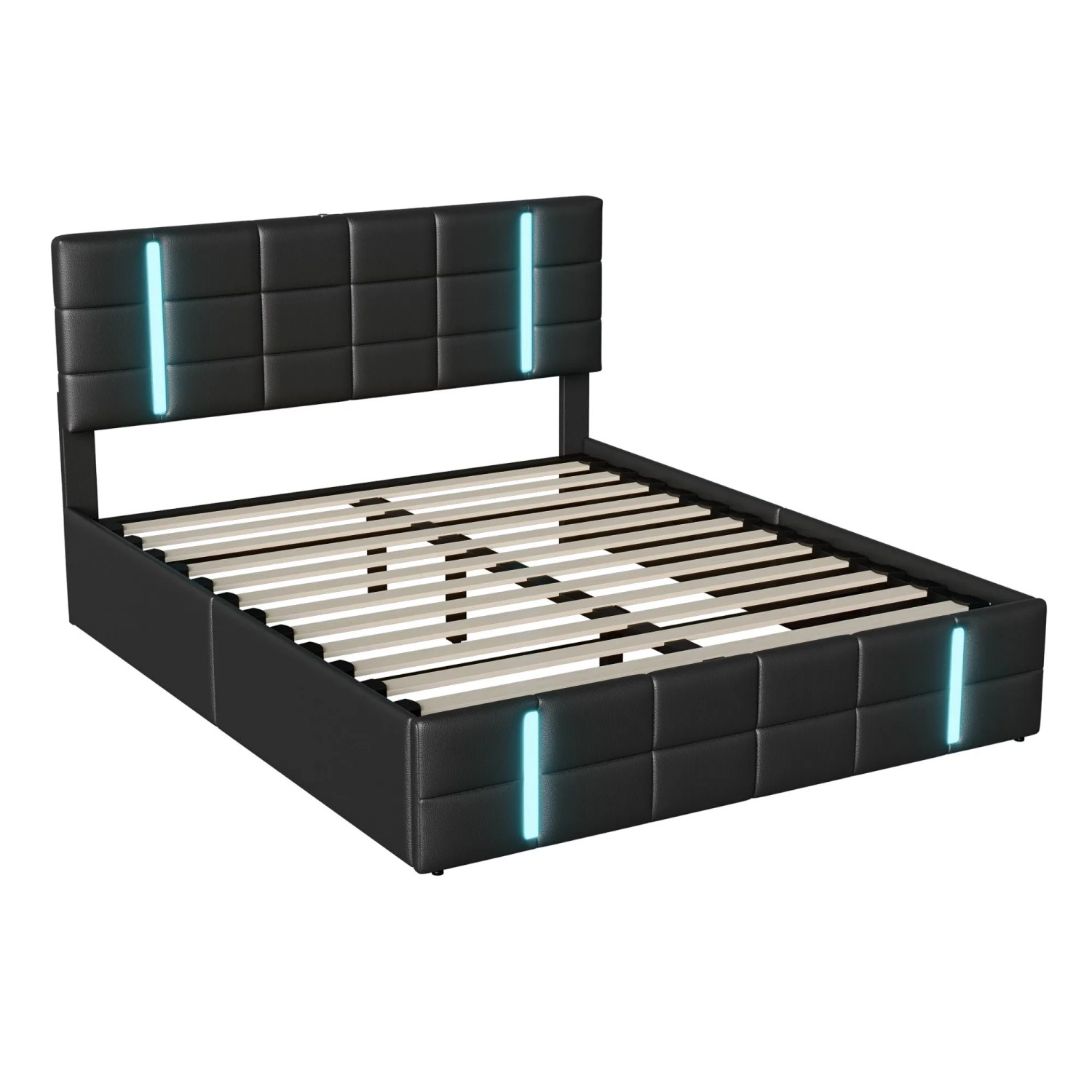 PXloue Doppelbett Polsterbett mit LED und Stauraum für Erwachsene 140x200cm Kunstleder