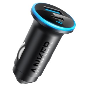 Schwarzes Anker Kfz-Ladegerät 52W mit USB-A und USB-C Anschluss für Autoelektrik.