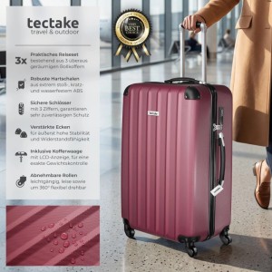 Tectake 3Er Kofferset Talia 3 Teilig Aus Robustem Abs Kunststoff Inkl  Kofferwaage und  Anhänger Mit Teleskopgriff  30 x 50 x 75 cm Weinrot