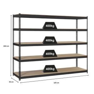PROREGAL Schwerlastregal Extrem Wood Yeti, 300x120x45 cm, 5 Böden, anthrazit, Fachlast 400 kg.