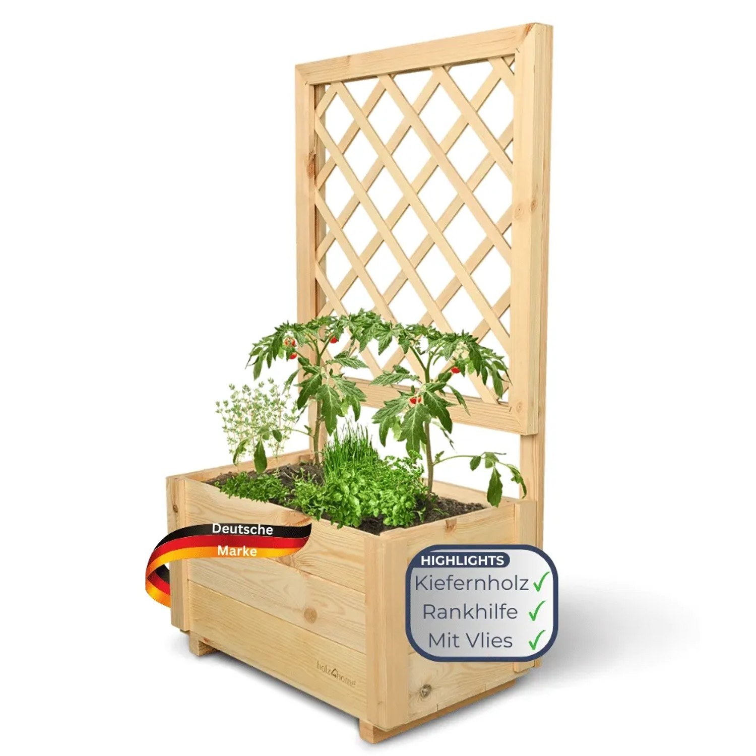 DELUKE Pflanzkasten mit Rankgitter THIO mit Vlies Handschuhe Hochbeet mit Rankhilfe Blumenkasten für Kletterpflanzen 58cm Breit_7