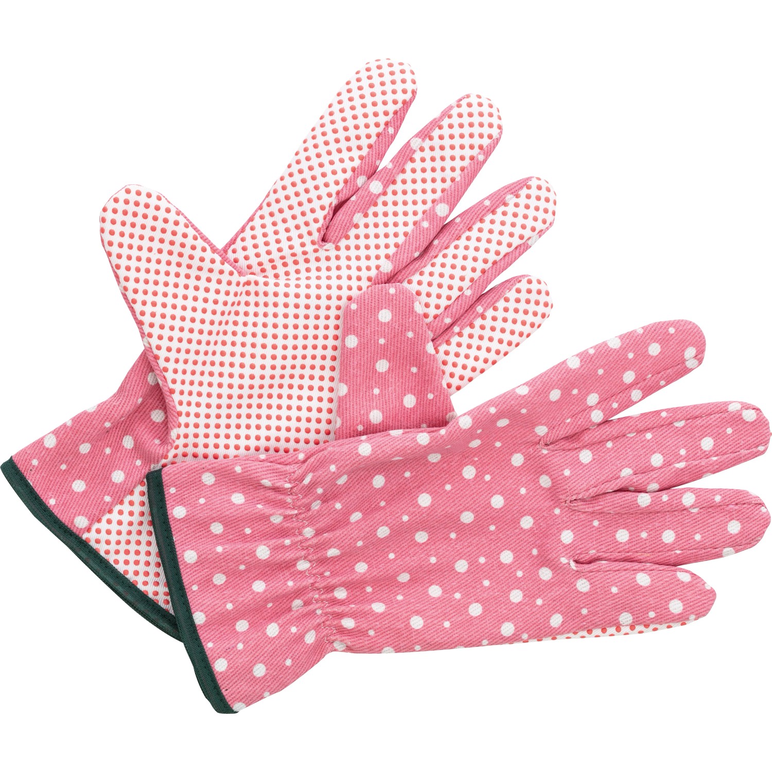 3er-Set Baumwoll-Gartenhandschuhe Gr. 8, rosa mit weißen Punkten. Arbeitshandschuhe für Komfort und Schutz.