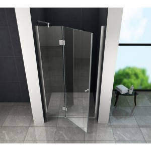 Glasdeals Nischentür ENTRARO, 140x195 cm, rahmenlose Dusche mit klarem Glas und Chrombeschlägen.