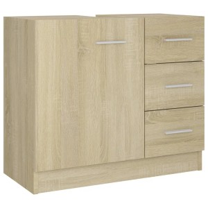 vidaXL Waschbeckenunterschrank Sonoma-Eiche mit 1 Fach und 3 Schubladen.