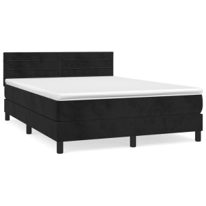 vidaXL Boxspringbett mit Matratze Schwarz 140x200 cm Samt 3141367