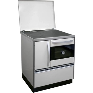 Weißer Firefix Küchenofen Isar aus Stahl mit Kochplatte und Backofen.