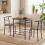 Rustikal-braunes Essgruppen-Set aus MDF und Metall mit ovalem Tisch, zwei Stühlen und Ablagefach. Ideal für kleine Räume.