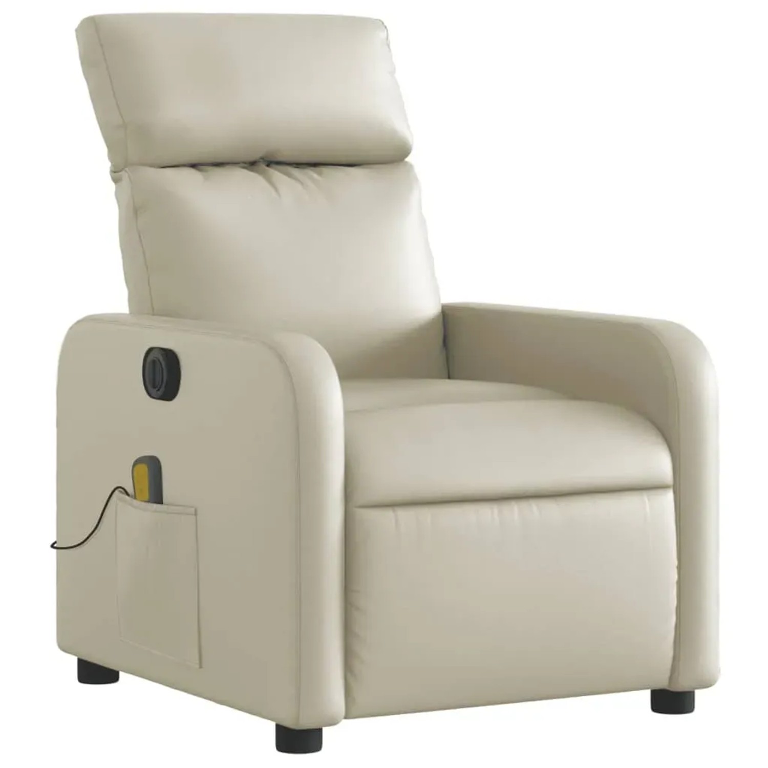 Elektrischer Massagesessel Modell 11 in Creme Kunstleder für Relaxmomente im Wohnzimmer.