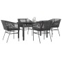 Schwarze 5-tlg. vidaXL Garten-Essgruppe aus Polyrattan mit Glasplatte und Kissen.