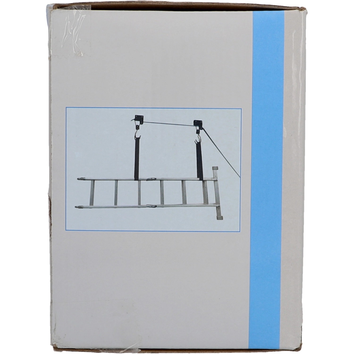 Verpackung des Fischer Fahrradlift ProfiPlus mit Abbildung des montierten Lifts.