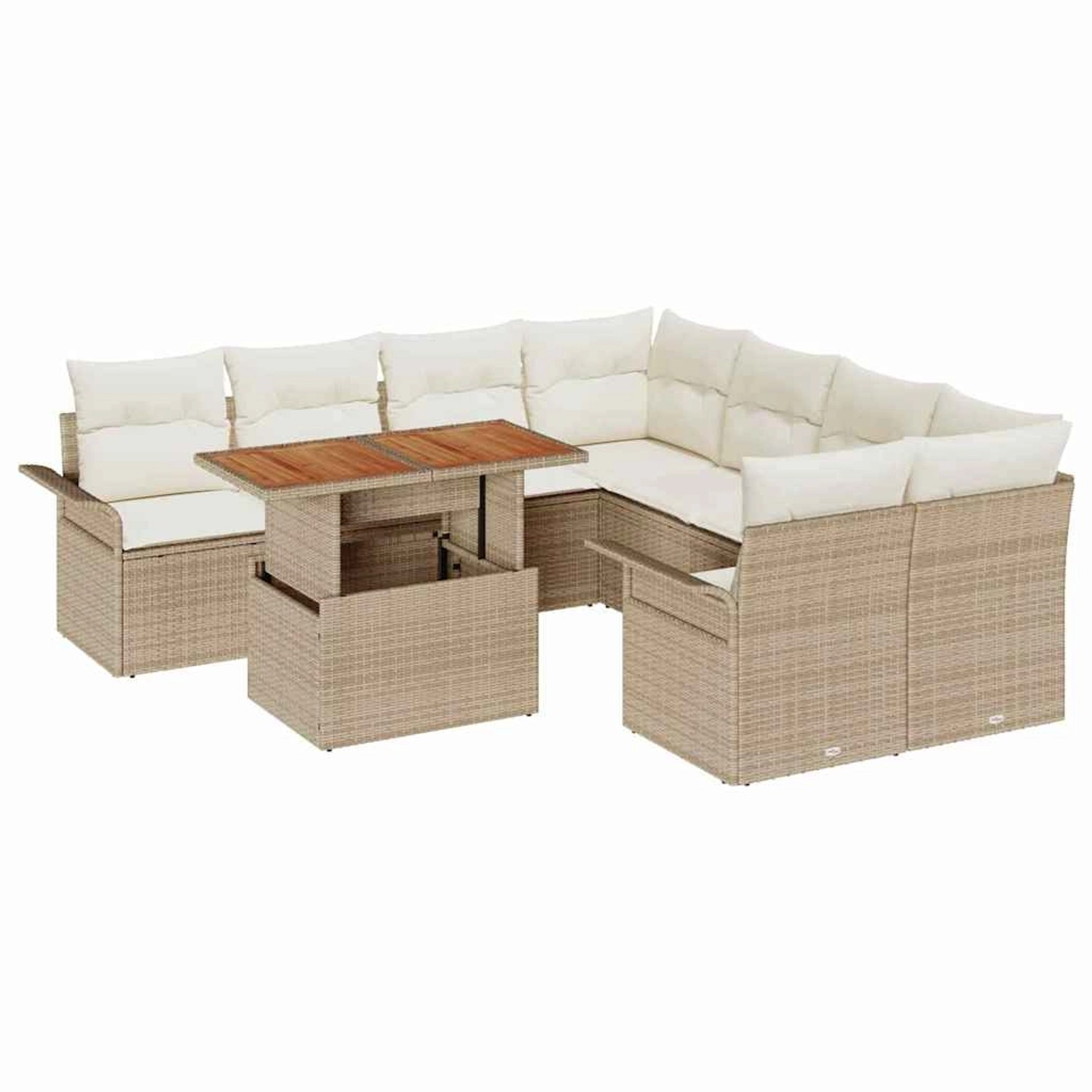 vidaXL Garten-Sofa-Set mit Speicher 9-Tlg Beige Poly Rattan 3358052 günstig online kaufen