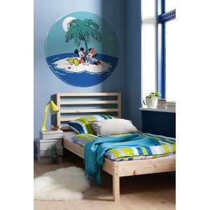 Disney Wandtattoo: Runde, selbstklebende Tapete mit Mickey & Minnie Mouse auf einer Insel, Ø 128cm.