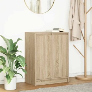 vidaXL Sideboard Sonoma-Eiche, 57x34x76 cm, Holzwerkstoff mit zwei Türen und zwei Regalböden.