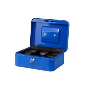 Offene blaue Burg Wächter Geldkassette Money 5020 mit Hartgeldeinsatz und Schlüssel.