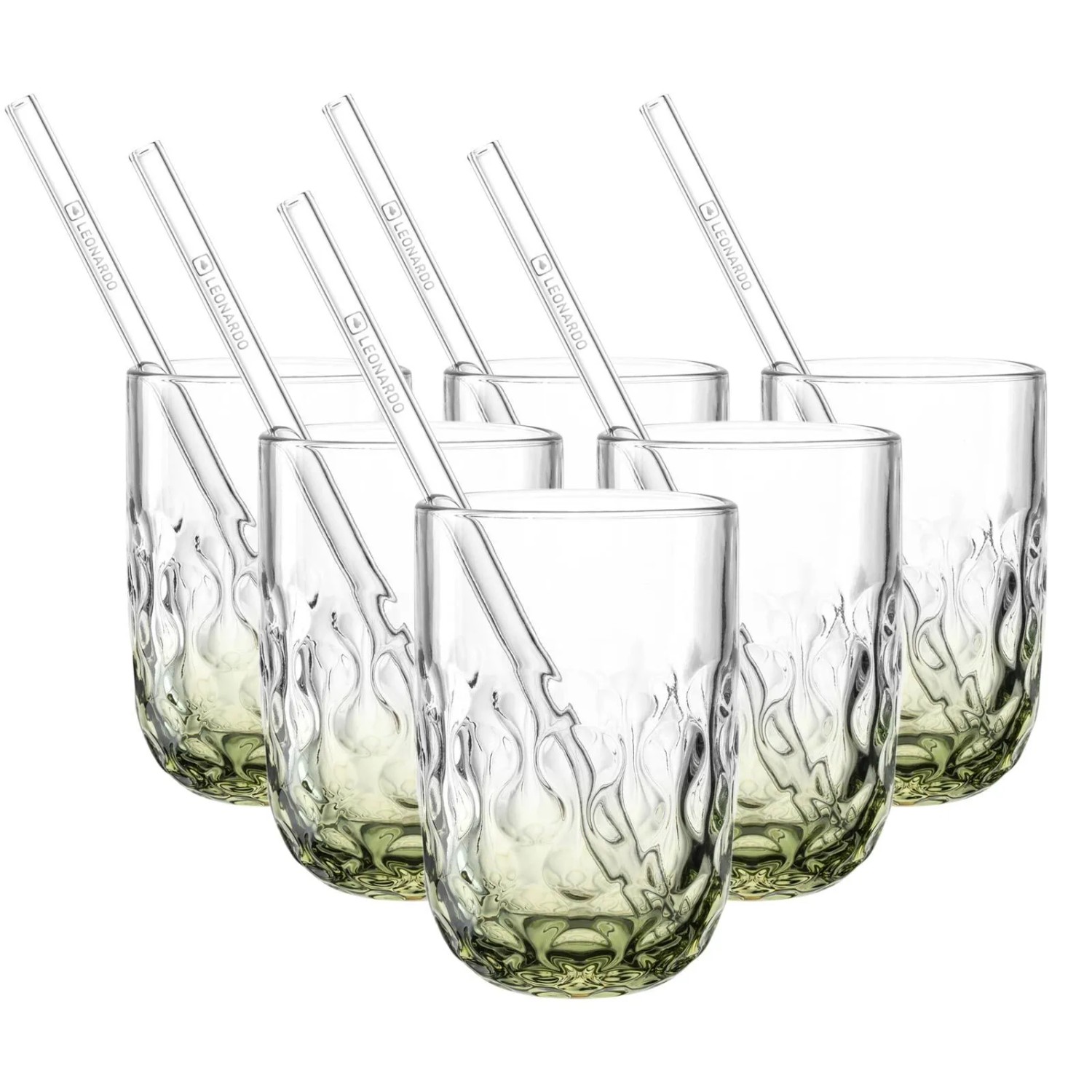 Leonardo Gocce Matcha Latte Glas V2 390 ml mit Glastrinkhalm 6er Set