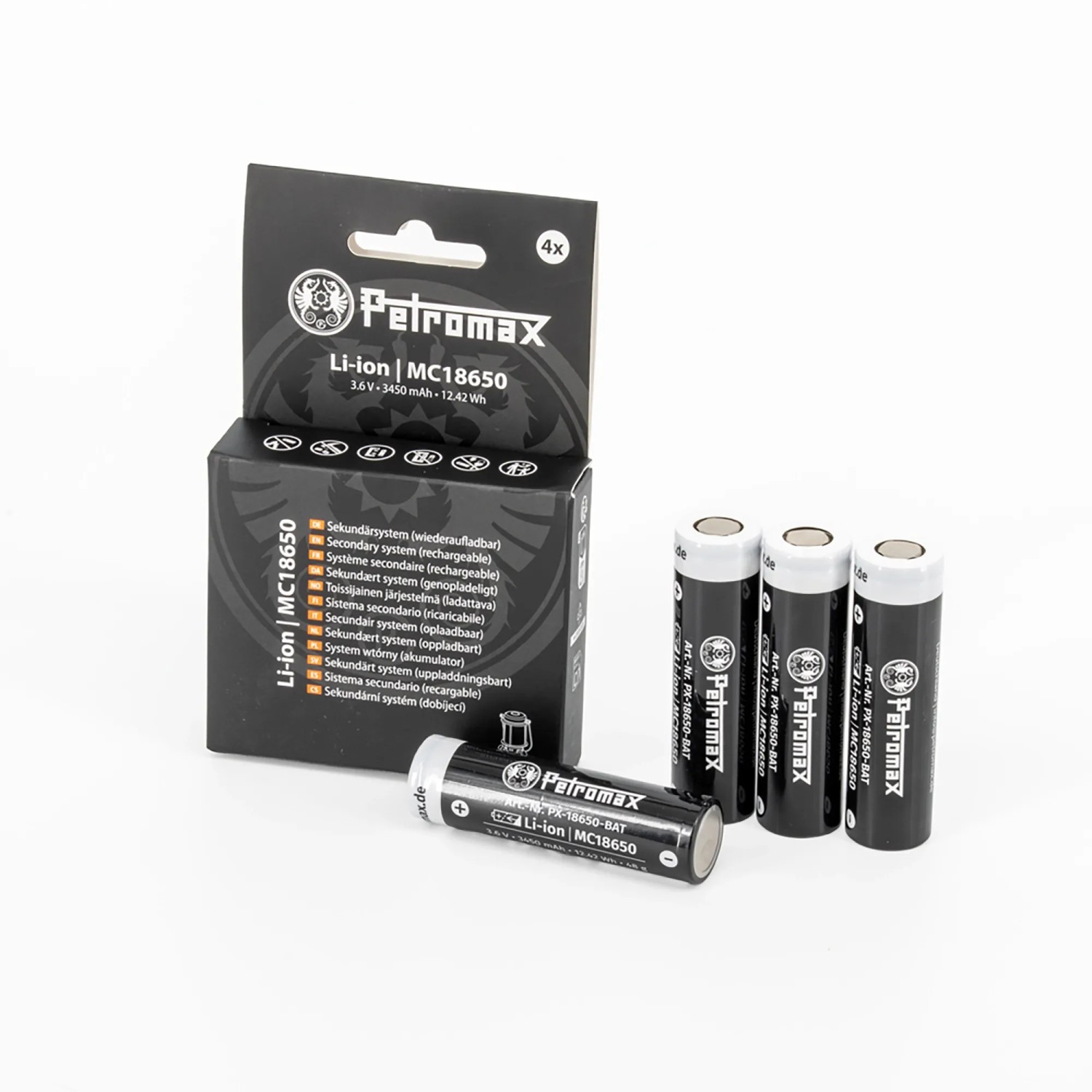 Petromax Akku 18650 PX-18650-BAT 3450 mAh Schwarz 4er Pack