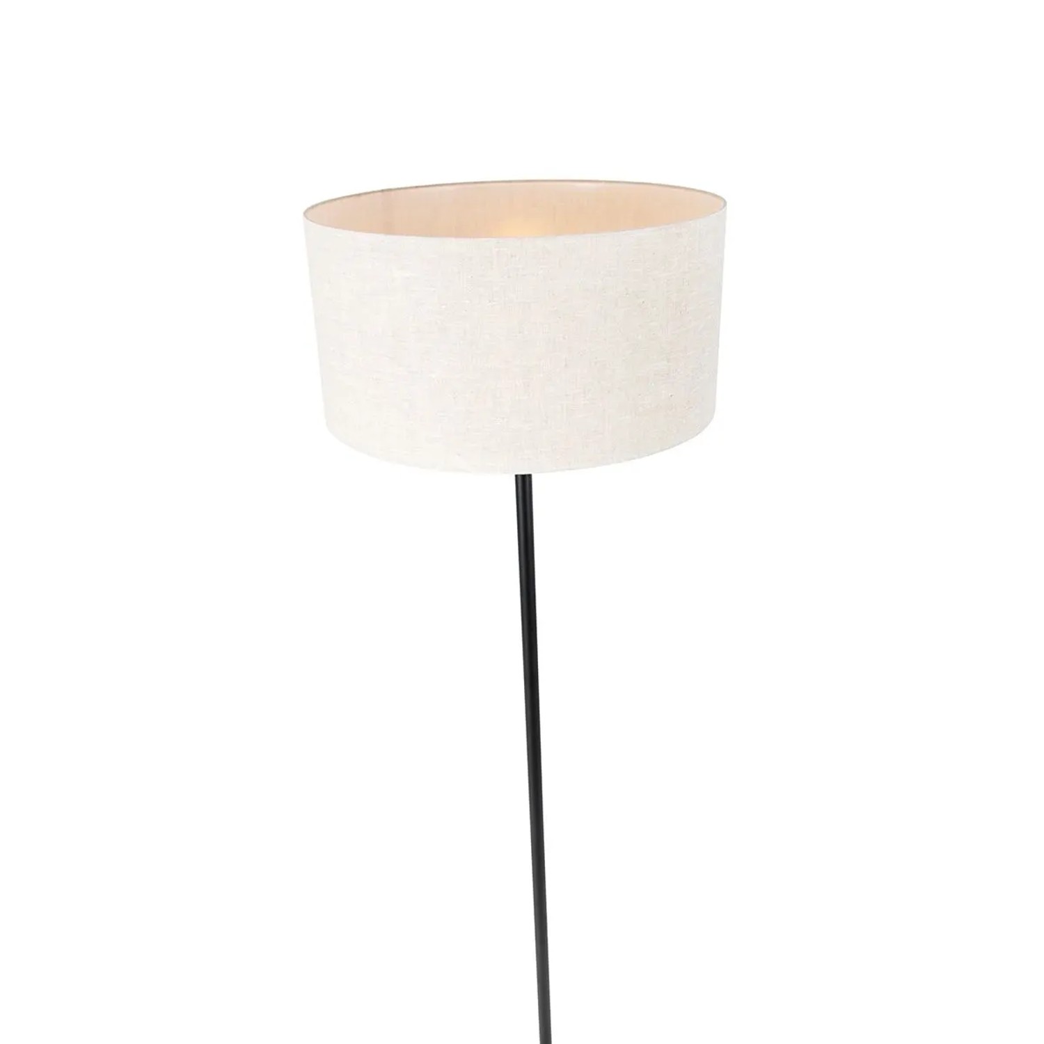 Schwarze QAZQA Stehlampe Simplo mit hellgrauem Stoffschirm, 170cm hoch.