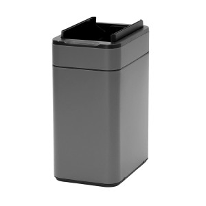 Grauer Svita Sensormülleimer SE50L mit Butterfly-Deckel aus pulverbeschichtetem Stahl.