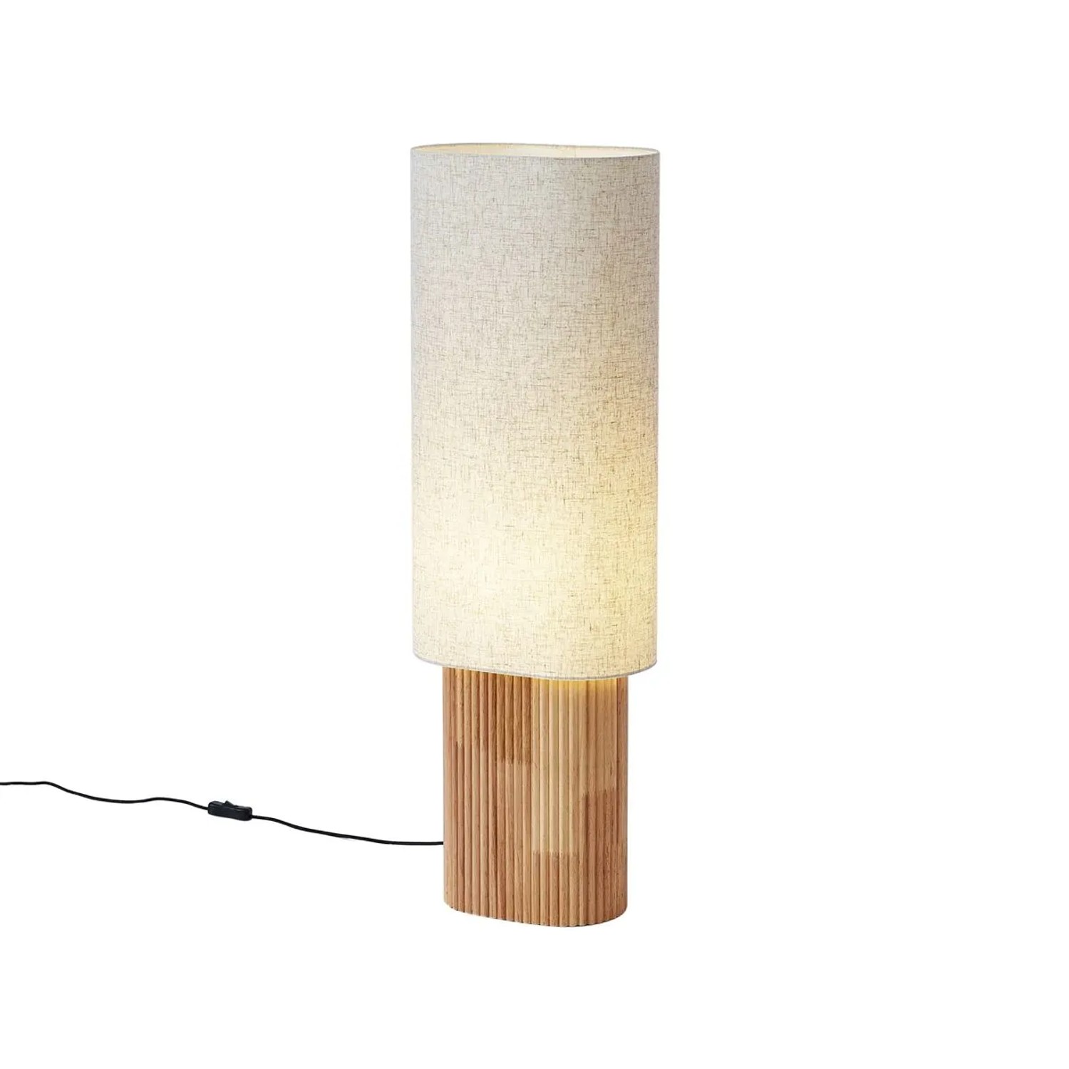 QAZQA Japandi Stehleuchte Holz mit Leinenschirm 90cm Lamel