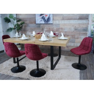 6er-Set: MCW Esszimmerstühle A60 in Bordeaux mit Chenille-Bezug und schwarzem Fuß.