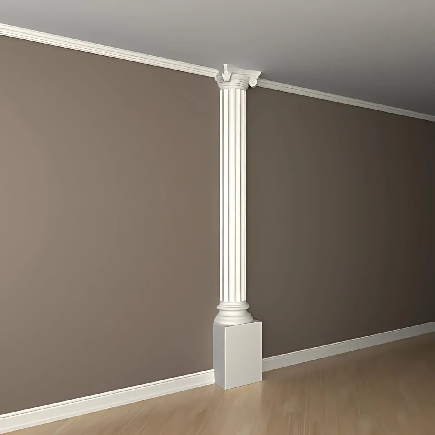 Weiße PROFHOME Halbsäule mit Sockel als Zierelement an einer Wand.