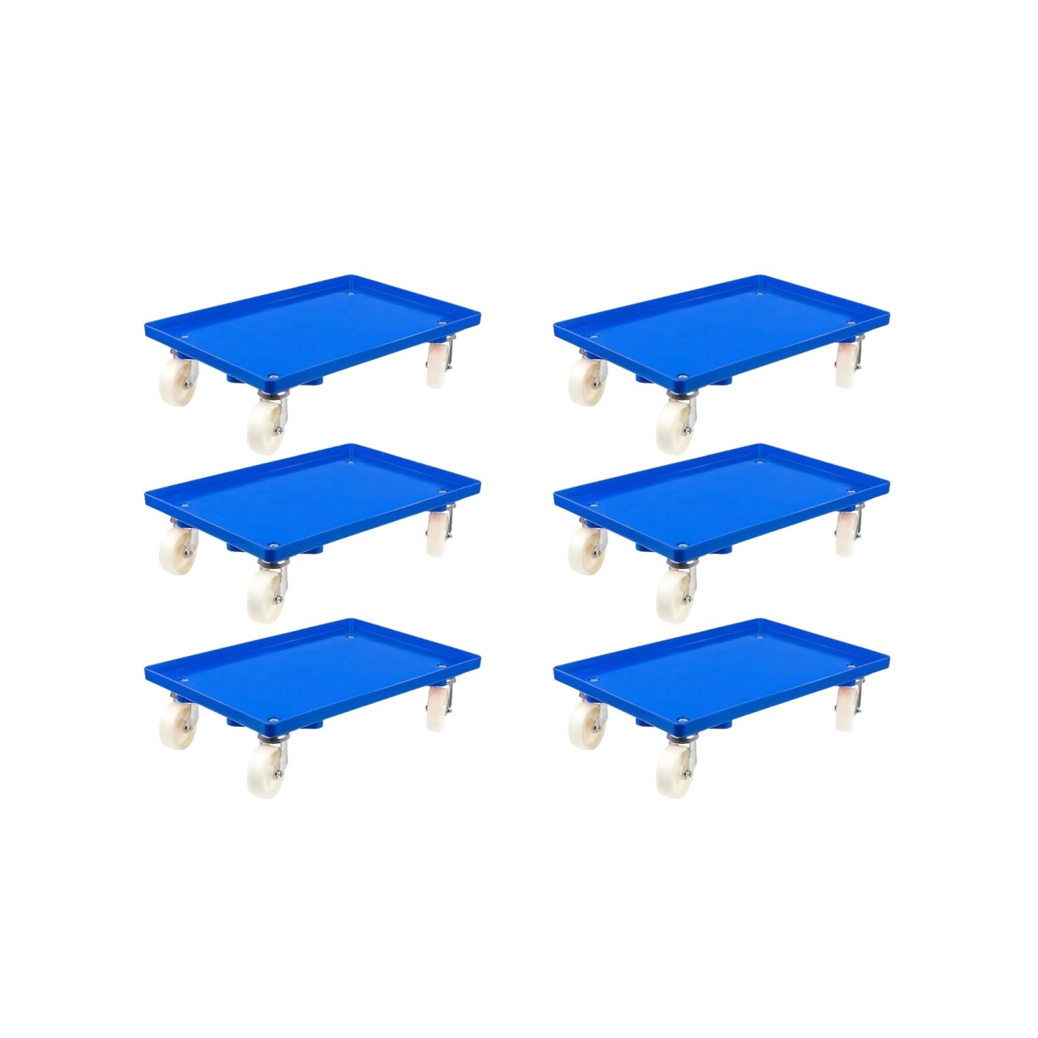 PROREGAL SparSet 6x Transportroller für Euroboxen 60 x 40 cm mit Kunststoffräder Blau Geschlossenes Deck 2 Lenkrollen un