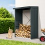 EcoStar Kaminholzregal Elegant-V, anthrazitgrau, aus Metall, mit Holz gefüllt.