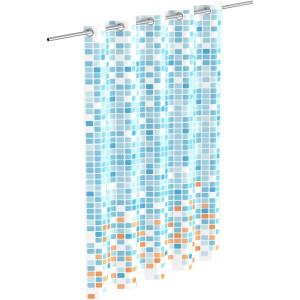 Eisl Textil Duschvorhang mit blau-orangem Mosaikmuster, 180x200 cm.