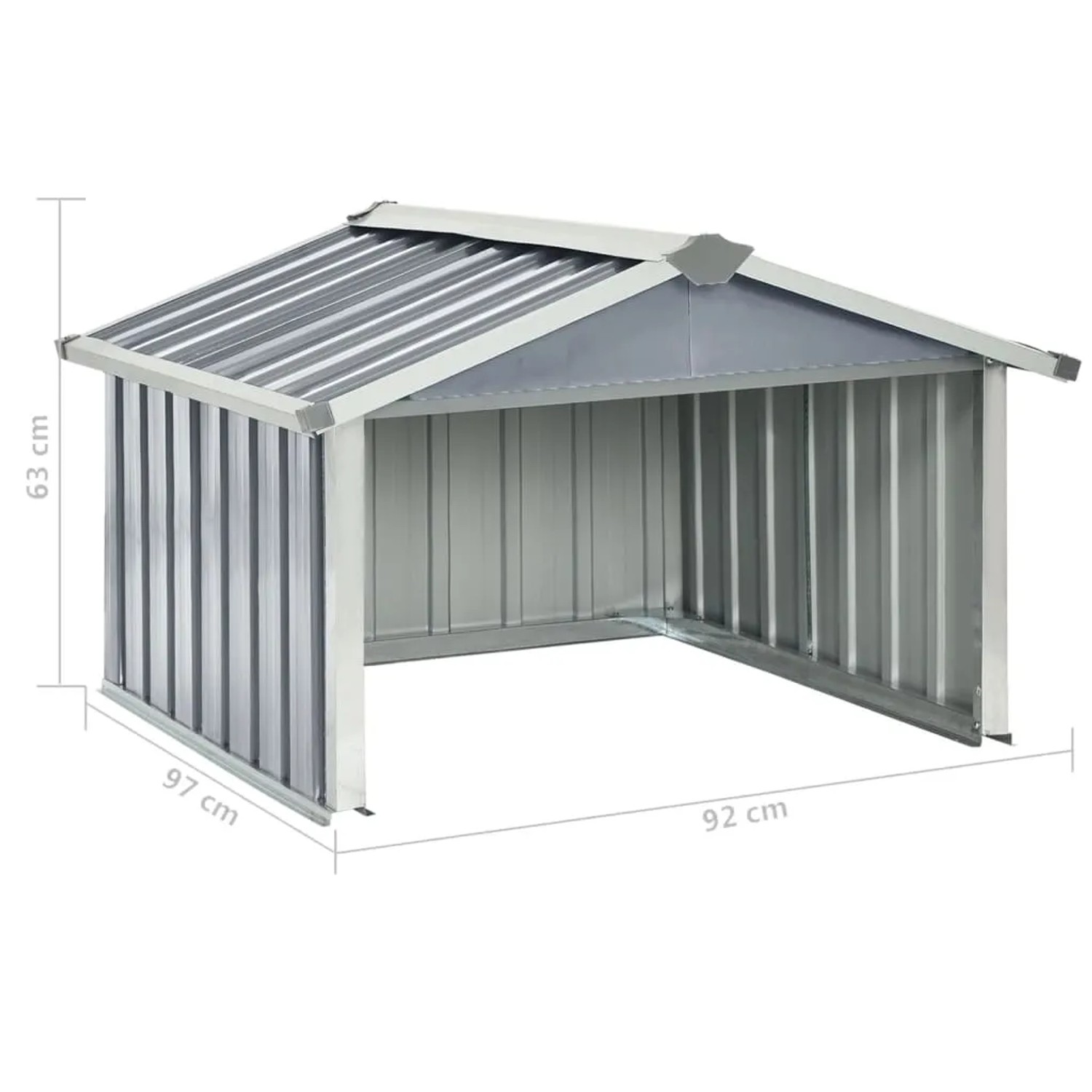 Graue vidaXL Rasenmäher Garage aus verzinktem Stahl, 92x97x63 cm, schützt Mähroboter.
