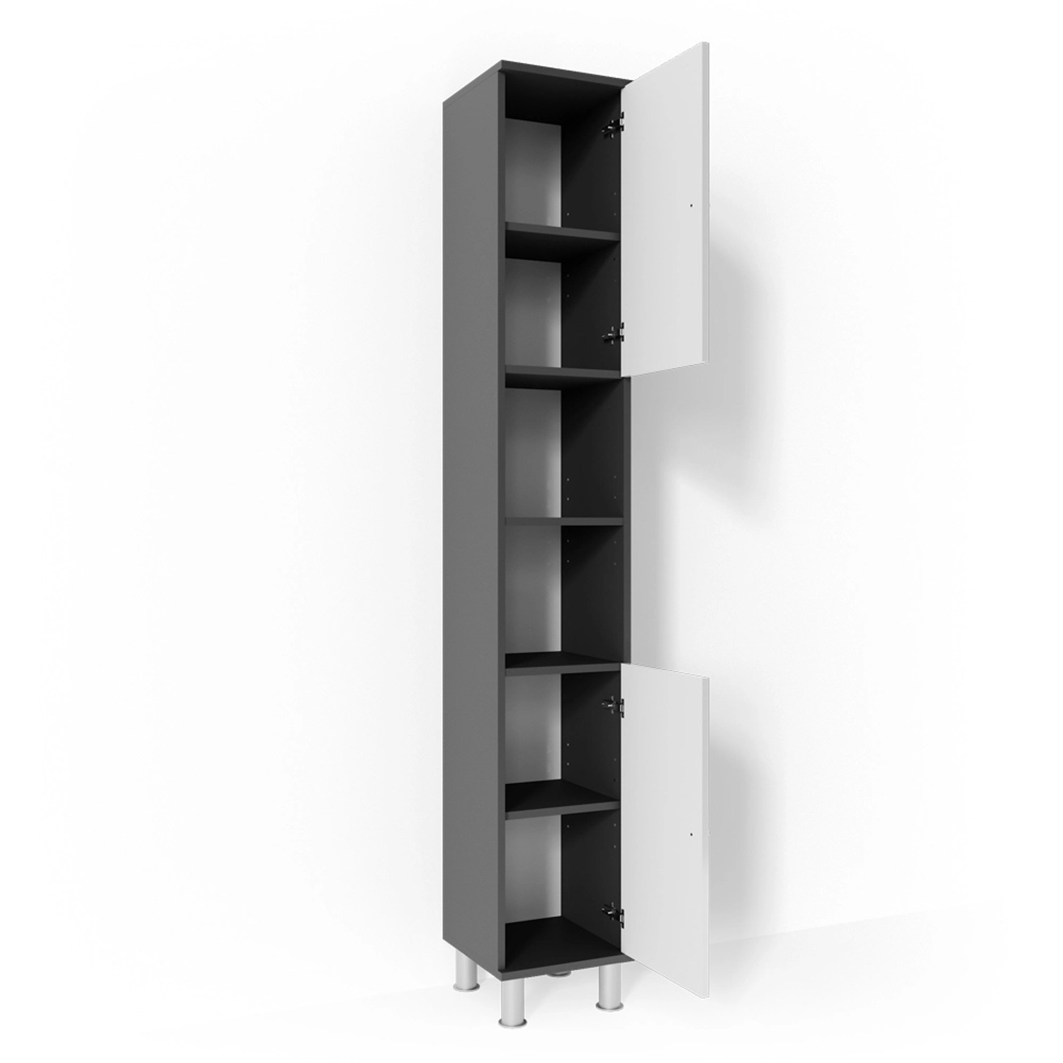 Vicco Badschrank Fynn Anthrazit/Weiß Hochglanz 30 x 190 cm