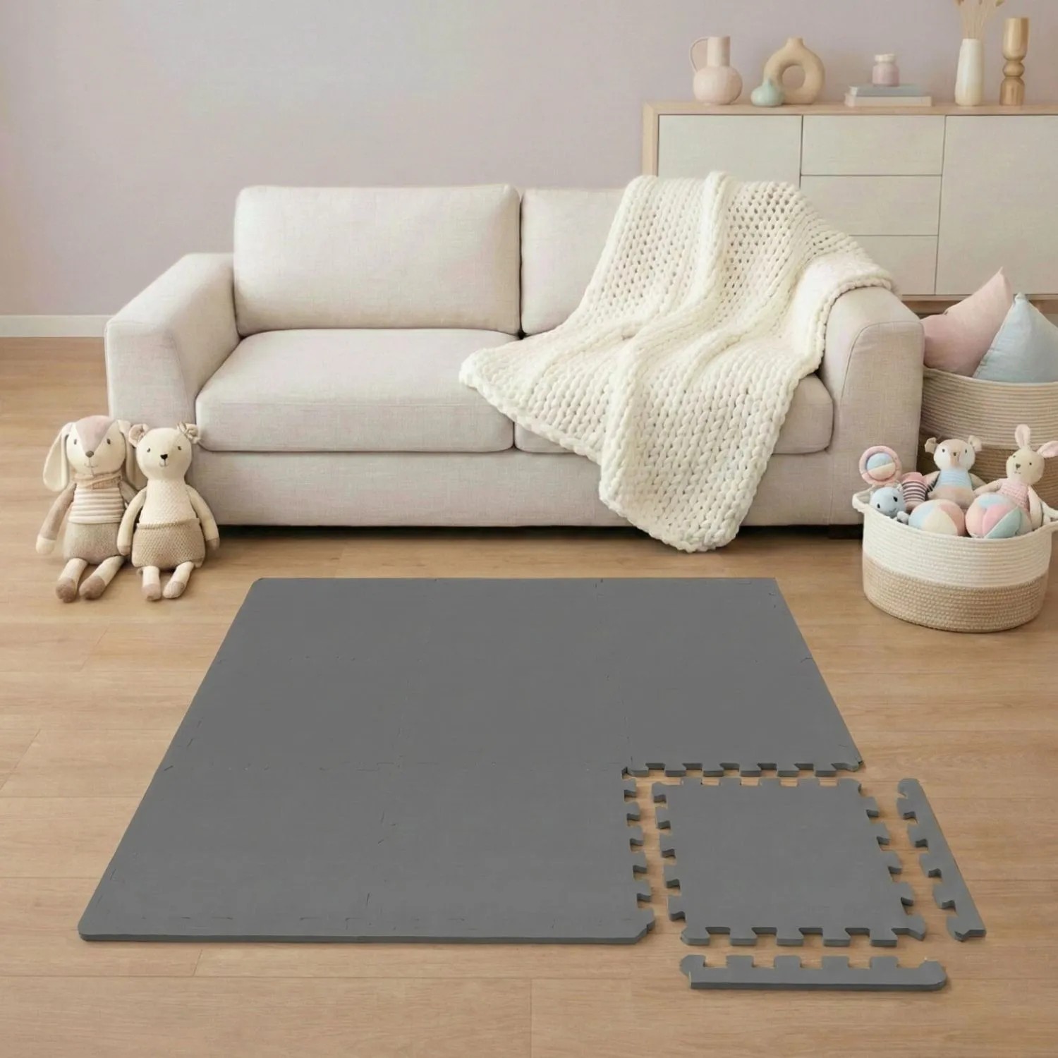 LittleTom Spiel- & Krabbelmatte Puzzlematte 9-teilig 30 x 30 cm Grau