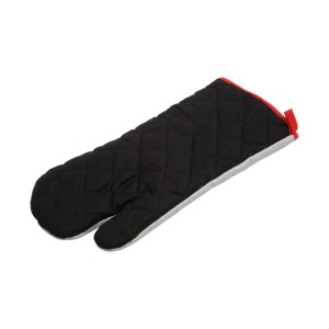 Schwarzer Grillhandschuh mit langem Schaft als Schutz vor Hitze und Fettspritzern.