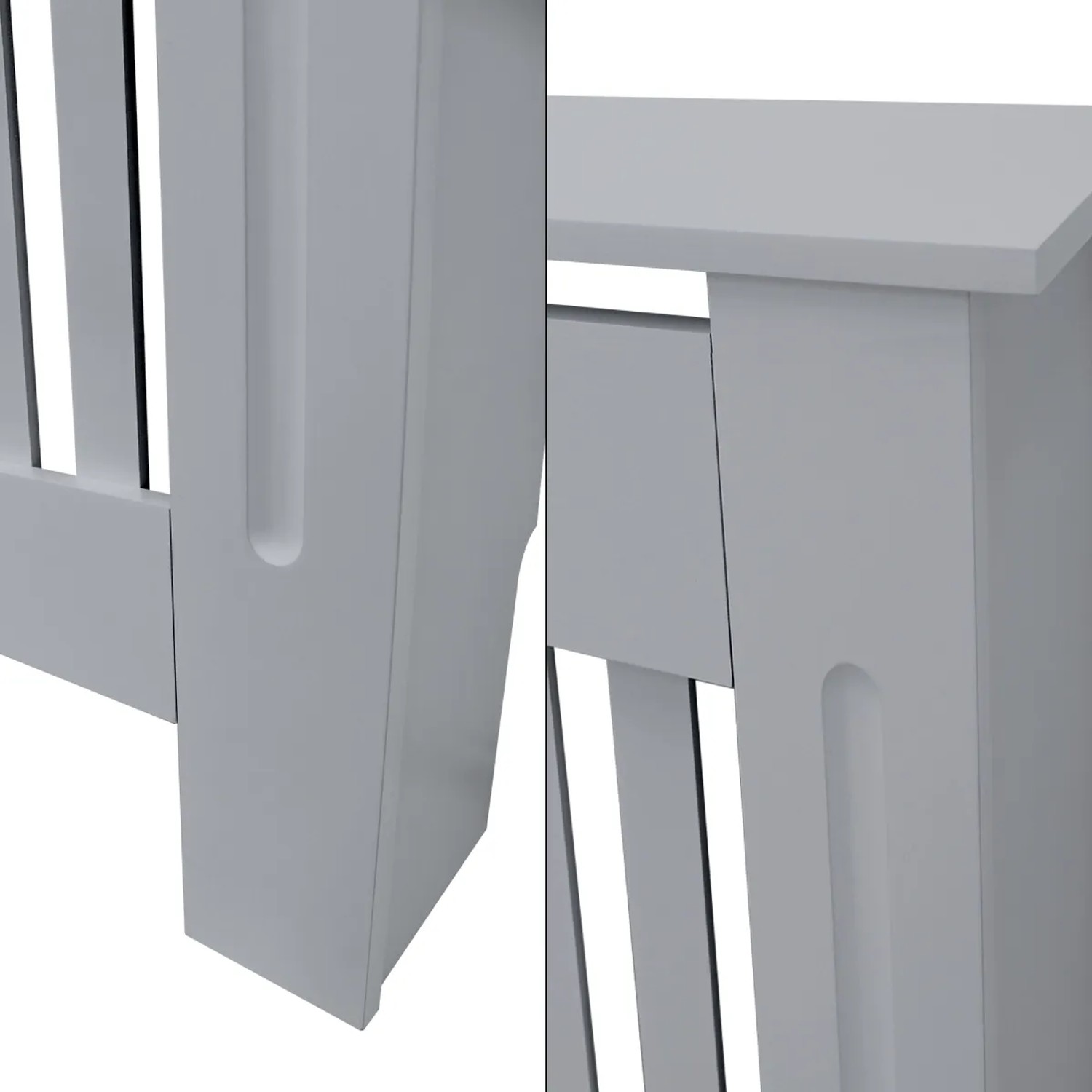 Detailansicht der grauen ML-Design Heizkörperverkleidung im Landhausstil.