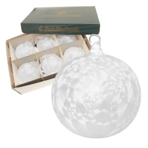 6er-Set Krebs Glas Lauscha Weihnachtskugeln, Eislack, 8cm, mit Öse.
