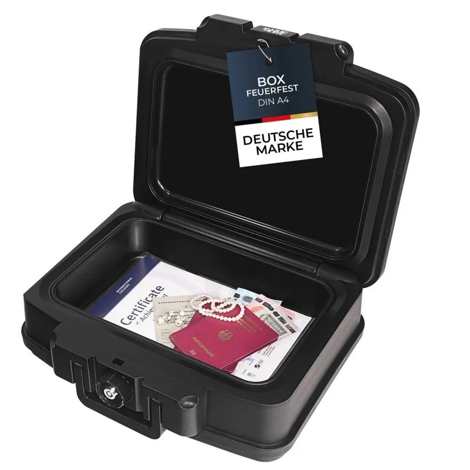 HMF 250452 Feuerfeste Wasserdichte Dokumentenbox DIN A4 44 x 16 x 33 cm Schwarz