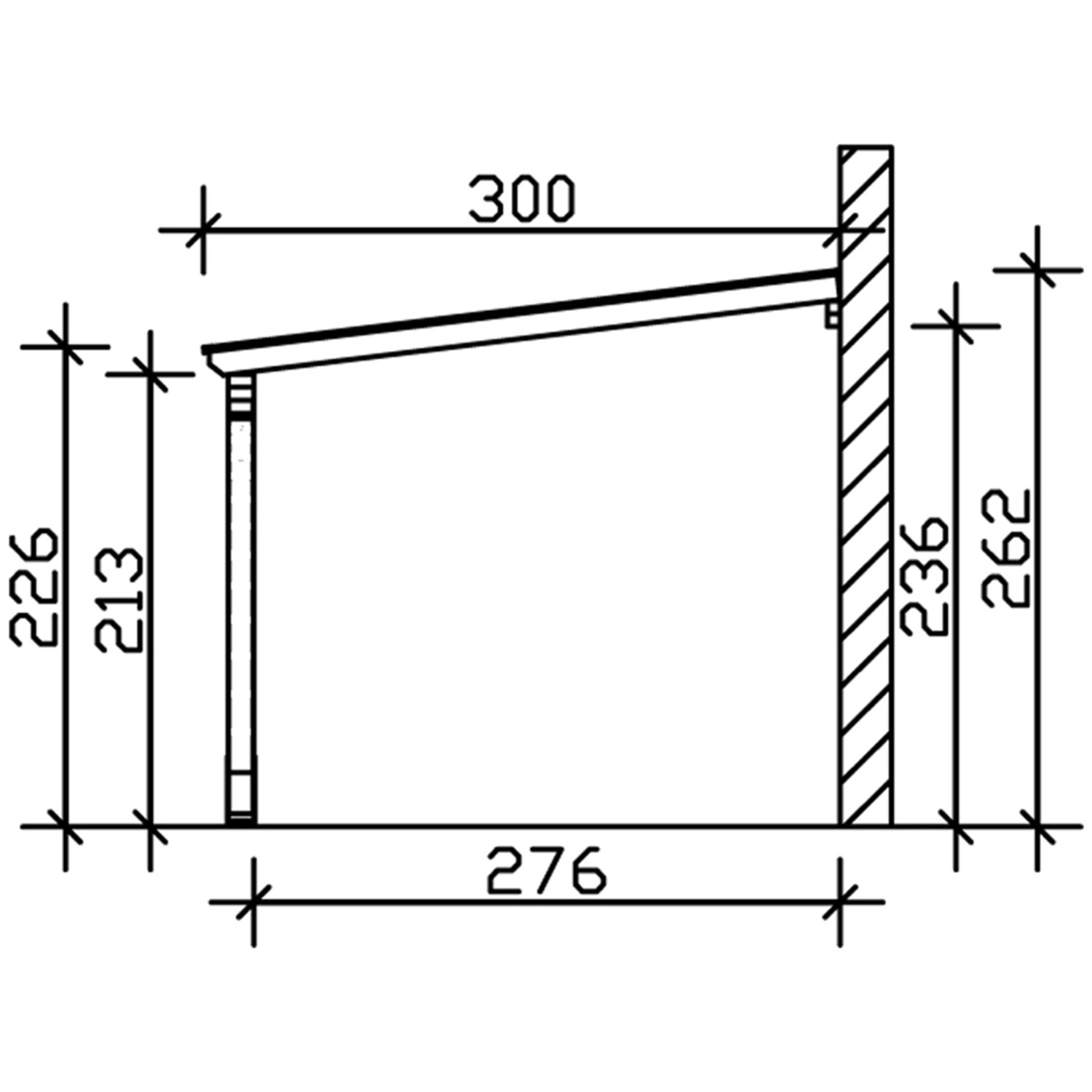 Technische Zeichnung des Skan Holz Carport Eifel, Maße: 300 cm x 541 cm.