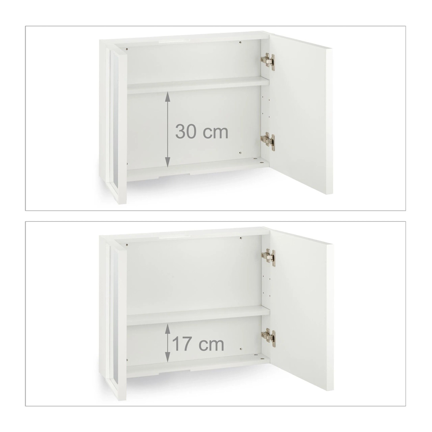 Relaxdays Spiegelschrank 2-türig MDF Glas Weiß Höhenverstellbar 50 cm x 65 cm x 15,5 cm 10,9 kg_5