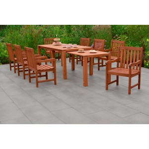 Merxx Santos 9-tlg. Gartenmöbel-Set mit 8 Holzstühlen und ausziehbarem Gartentisch.