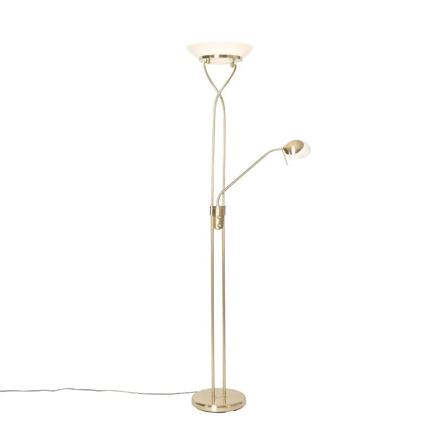 QAZQA Stehleuchte Messing inkl  LED und Dimmer mit Leselampe Empoli