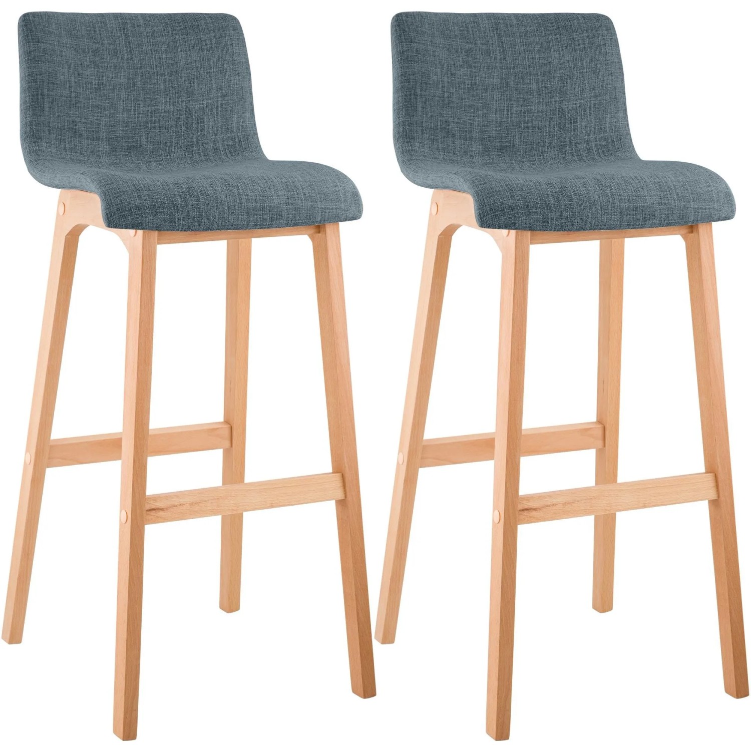 DELUKE 2er Set Barhocker TENAR Stoff Blau 41x46x102cm Braun Barstuhl Mit Lehne Tresenhocker Tresenstuhl