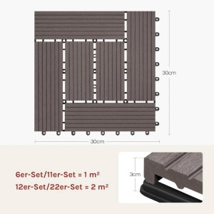 WOLTU WPC Terrassenfliesen, 22er-Set, Coffee, 30x30 cm, Klickfliesen für Terrasse und Balkon.