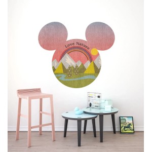 Disney Wandtattoo Mickey Mouse mit Naturmotiv in Rosa und Grün, 127x127 cm.