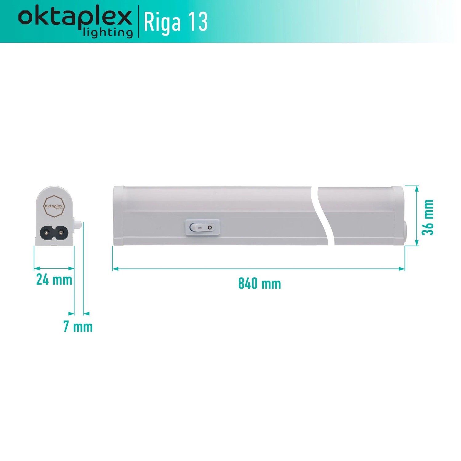 Oktaplex Riga LED-Unterbauleuchte für die Küche Neutralweiß 4000K 84 cm 12,7W Verbindbar mit Stecker und Schalter Weiß